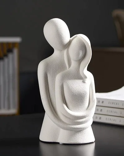 Vista 8 de HYFAN Estatua de amor abrazando pareja cerámica decoración romántica adorno figura regalo escultura significativa para dormitorio, hogar, oficina