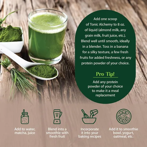 Vista 6 de Dragon Herbs Tonic Alchemy Superfood Greens Powder - Paquete de una sola porción - 91 ingredientes: hierbas tónicas, ashwagandha, champiñones