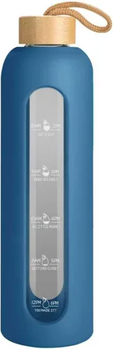 Vista 11 de Sursip Botella de agua de vidrio de 32 onzas, marcador de tiempo con funda y tapa de silicona Botella motivacional de 1 litro sin BPA, a prueba