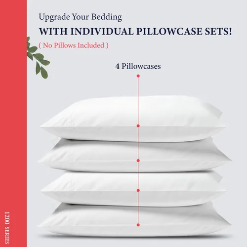 Vista 3 de Juego de 4 fundas de almohada 100% de algodón egipcio, tamaño estándar/Queen, lujosas fundas de almohada de 1200 hilos color blanco satinado, fundas
