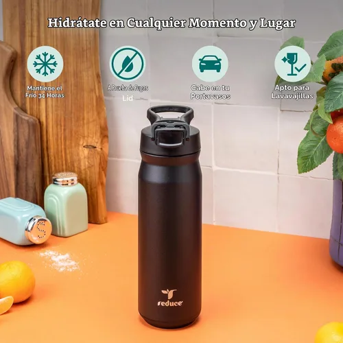 Vista 2 de REDUCE Hydrate Pro - Botella de agua aislada de acero inoxidable de 24 onzas, tapa abatible a prueba de fugas, apta para lavavajillas, sin BPA
