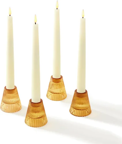 Vista 9 de LampLust Portavelas de vidrio para velas votivas, paquete de 4, portavelas ámbar de 3 pulgadas, portavelas votivos reversibles y candelabros