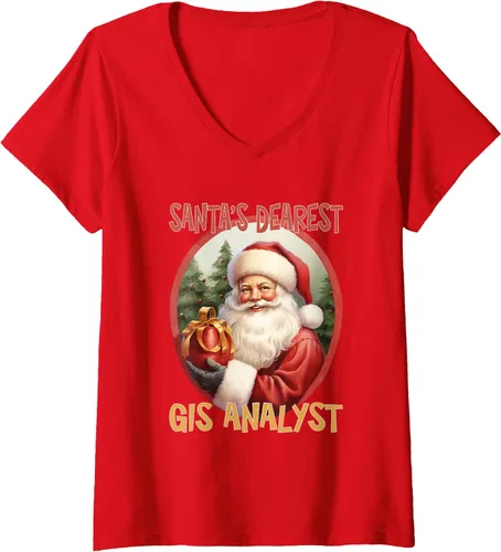 Vista 5 de GIS Analyst Christmas Holiday Love Xmas V-Neck T-Shirt Negro