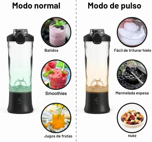 Vista 4 de Licuadora portátil de 20 onzas, licuadora de batidos recargable USB de 240 W con pantalla LED, modos de pulso y mezcla, IPX7 impermeable, sin BPA