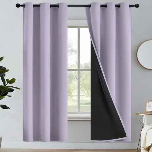 Vista 64 de Yakamok Cortinas negras, cortinas de ventana con aislamiento térmico y eficiencia energética para dormitorio, cortinas opacas completas y cortinas