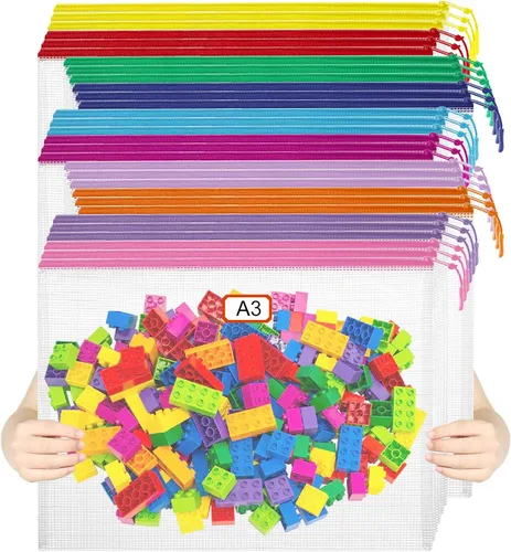 Vista 13 de 20 bolsas de malla con cremallera, bolsas de almacenamiento de rompecabezas, A3 17 x 12 pulgadas, grandes bolsas reutilizables transparentes