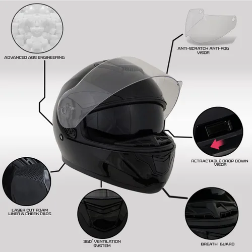 Vista 2 de Milwaukee Helmets MPH9835DOT 'Sweeper' - Casco de motocicleta de cara completa para hombres y mujeres, con visera desplegable