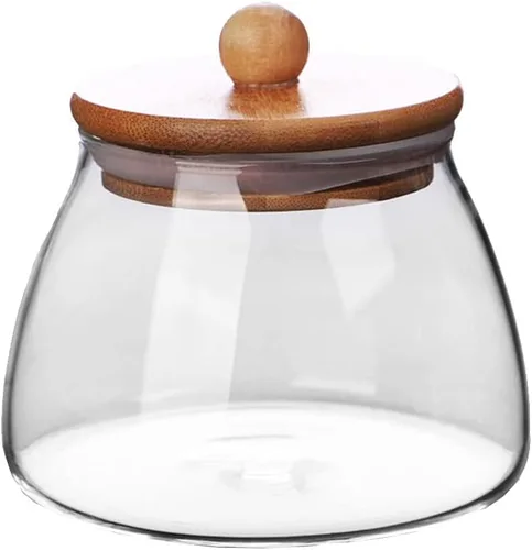 Vista 5 de Tarro de vidrio para dulces Recipiente de almacenamiento de alimentos Tarro para té y granos de café con tapa de madera sellada, 13oz, 400ml