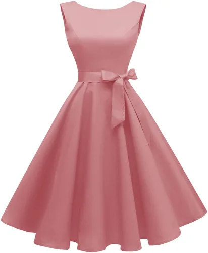 Vista 2 de Hanpceirs Vestido de cóctel para mujer estilo vintage de los años 50 sin mangas cuello en barco