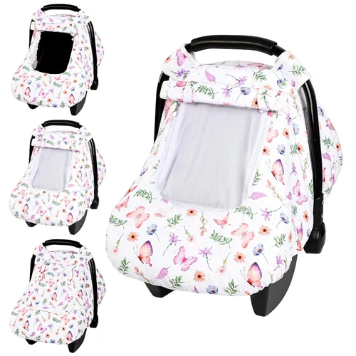 Vista 13 de Funda para asiento de auto Pea Pod para bebé, capota para asiento de auto infantil para recién nacidos con 2 capas de ventanas de tela de malla