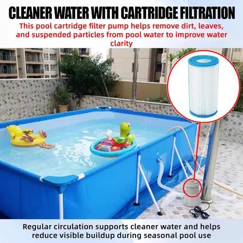 Vista 5 de TonGass Bomba de filtro de piscina de 300 GPH para piscinas pequeñas sobre el suelo, sistema de bomba de filtro de cartucho con GFCI, bomba