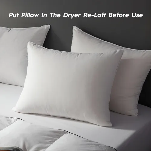 Vista 6 de Globon Almohada de plumón ultra suave tamaño estándar, almohada de cama rellena de plumón prémium para dormir, 100% algodón, 500 hilos, 700 potencia