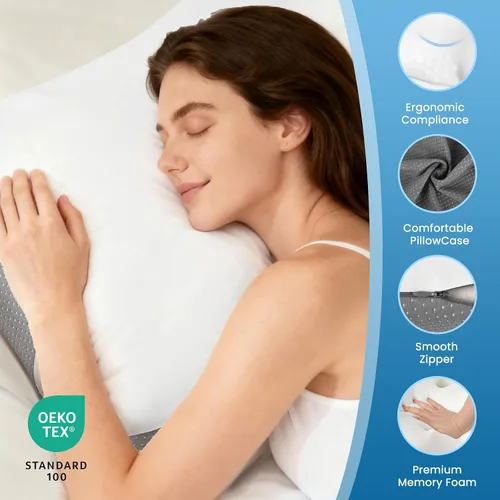 Vista 3 de Almohada para soporte de cuello y hombro, almohada ergonómica de cama para dormir de lado, espalda, boca abajo, color blanco