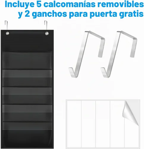 Vista 2 de Tabla de bolsillo de almacenamiento, carpeta de organización de archivos de pared resistente con 5 bolsillos transparentes para archivos, 5