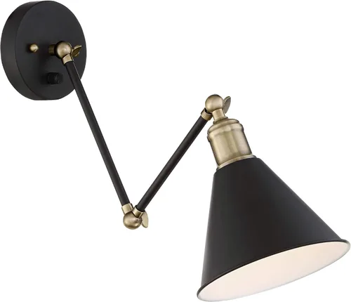 Vista 7 de 360 Lighting Wray - Lámpara de pared moderna con brazo oscilante ajustable para interiores con cable, juego de 2 lámparas de latón antiguo negro