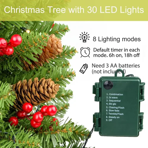 Vista 4 de Árbol de Navidad de 30 pulgadas preiluminado, 2 juegos de árboles de Navidad, preiluminados, LED, funciona con pilas, decoración de Navidad al aire