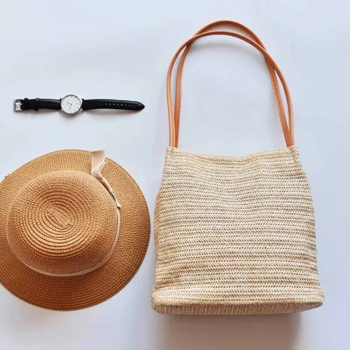 Vista 2 de Aphoraeny Bolsa de playa de paja para mujer, bolsa de hombro, bolso de mano para mujer