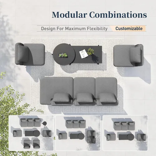 Vista 8 de SUNSHINE VALLEY Juego de muebles de metal para patio, muebles modulares de exterior, 6 sofás individuales, 1 sofá de gran tamaño, juego de mesa