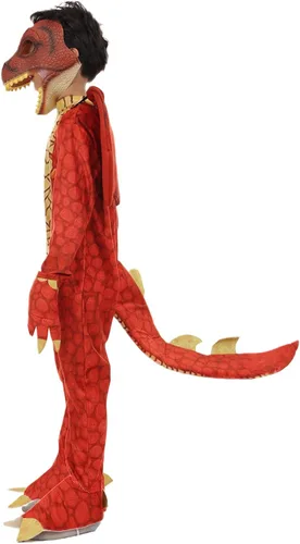 Vista 5 de Hqroidd Disfraz de dinosaurio, máscara de miedo, 2 piezas, overol de dragón, alas de cola, conjunto completo de Halloween
