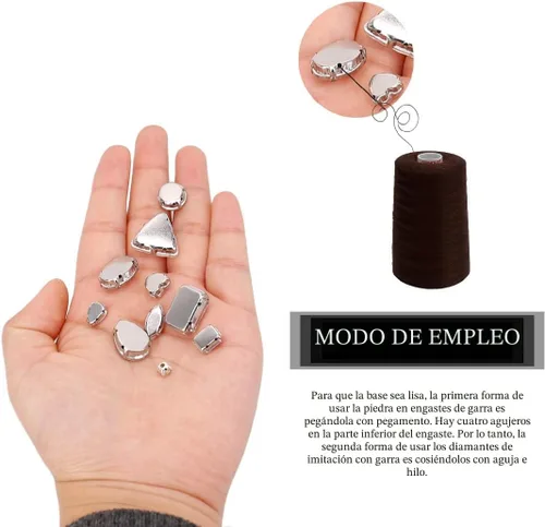 Vista 3 de TANOSII 100 diamantes de imitación para coser con formas mixtas, gemas de cristal para coser en gemas de cristal, parte trasera plana con garra Ab