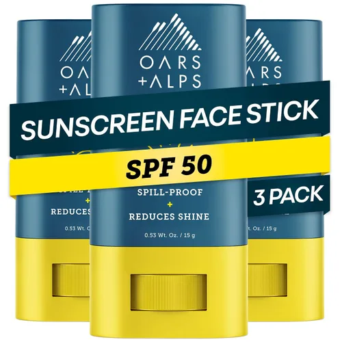 Vista 8 de Oars + Alps SPF 50 - Protector solar facial mate, probado por Derm, 2 unidades, 0.53 onzas Travel Sunscreen for Men, No White Cast, Fragrance
