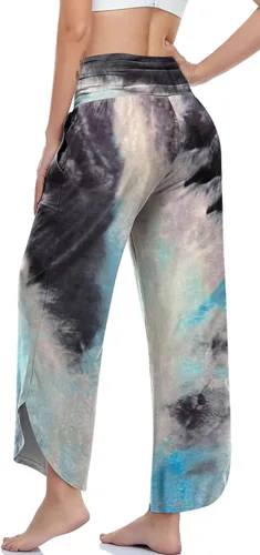 Vista 3 de UEU - Pantalones de yoga de pierna ancha para mujer, cintura alta, cómodos, para danza, deportivos, holgados, casuales, suaves, con bolsillos