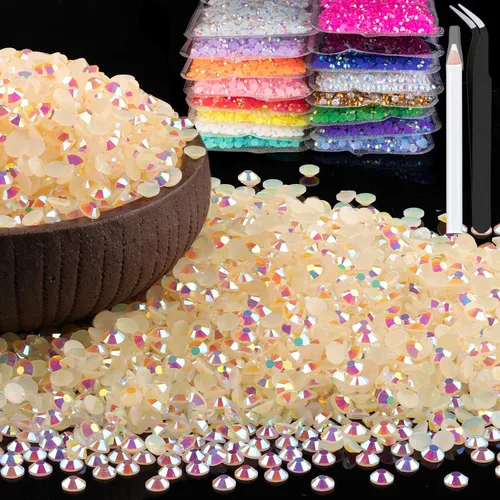 Vista 51 de 15000 diamantes de imitación de resina de 0.079 pulgadas a granel, diamantes de imitación de gelatina redondos negros con parte trasera plana, gemas