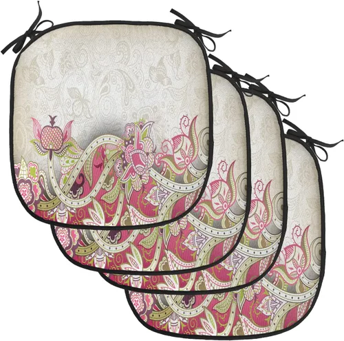 Vista 27 de Lunarable Floral Chair Cushion Pad, Flower Petal with Oriental Detail Culture Design, Seat Padding for Kitchen & Patio with Anti-Slip Backing