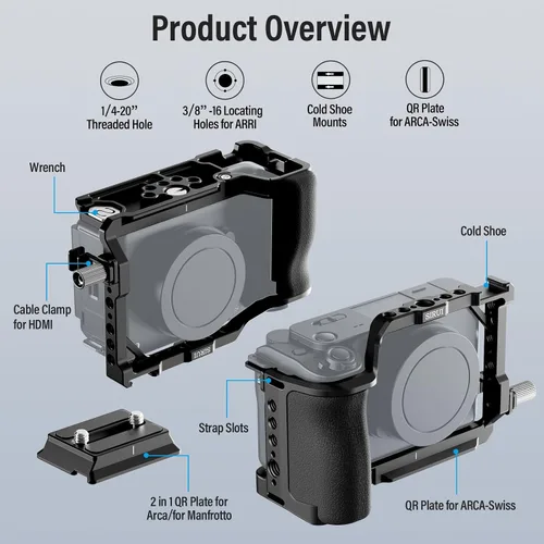 Vista 2 de SIRUI Jaula para cámara Sony ZV-E1 con agarre de silicona y abrazadera para cable para HDMI, placa de liberación rápida integrada para tipo Arca