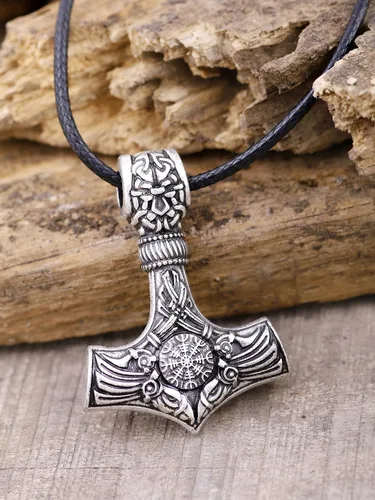 Vista 3 de HAQUIL Viking Mjolnir Necklace, Thor Hammer Amulet Pendant, Viking Jewelry Gift for Men