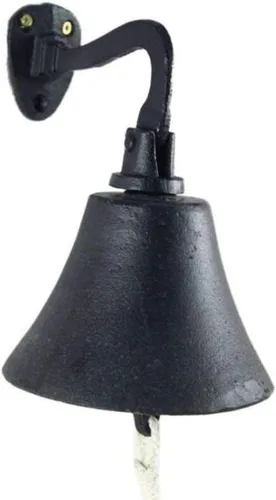 Vista 3 de Campana de barco colgante de hierro fundido negro rústico de 6 pulgadas - Campana de capitanes - Arte de pared rústico