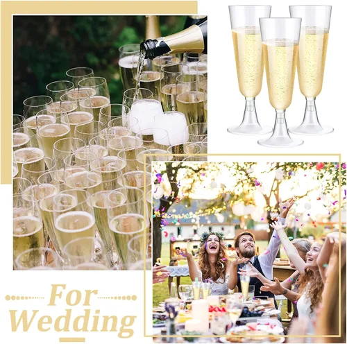 Vista 6 de CHENGU Paquete de 200 copas de champán de plástico de 5 onzas, copas de vino desechables para tostar, copas de champán para bodas, fiestas, copas