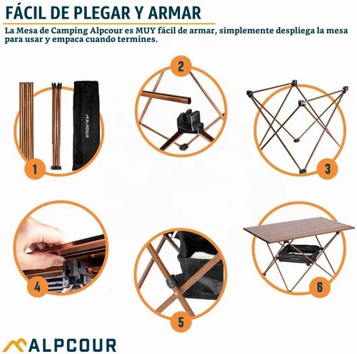 Vista 5 de Alpcour Mesa de camping portátil – Mesa auxiliar plegable ligera y compacta en una bolsa con parte superior de aluminio y bisagra resistente para un