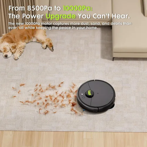 Vista 4 de Robot aspirador y trapeador, tecnología de corte sin enredos de pelo de mascotas, succión máxima de 10,000 Pa, navegación láser, láser