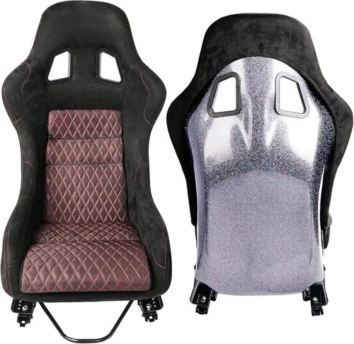 Vista 11 de Tamaño L Pieza De Asiento De Carreras Con Respaldo De Fibra De Vidrio Fuerte Universal Para Coches Tela Negra Costura De Diamante Blanca Con