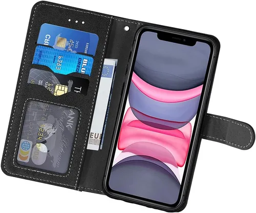 Vista 3 de Funda compatible con iPhone Xs X 10 y 10s y protector de pantalla de vidrio templado, funda para monedero, tarjetero con cordón, fundas