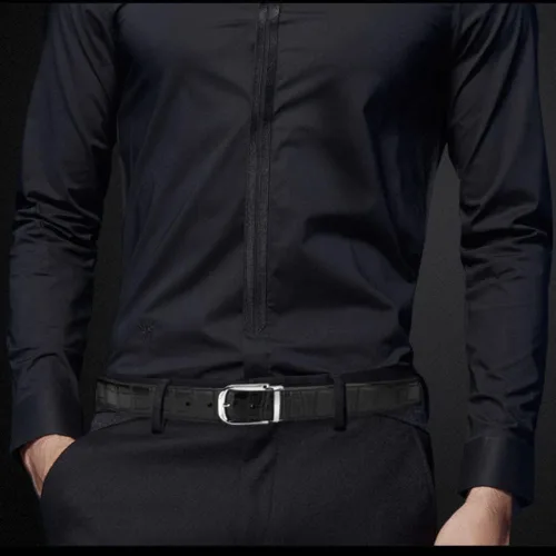 Vista 3 de IMQSQIK Cinturones de vestir de cuero genuino para hombres, 1.38 pulgadas, diseño moderno y clásico para el trabajo, negocios y casual