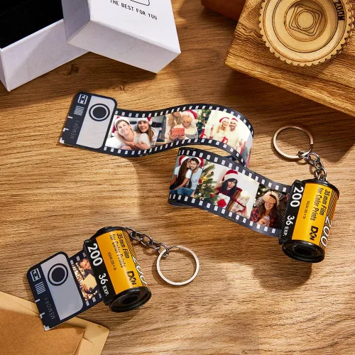 Vista 5 de Llavero de rollo de película, llavero personalizado con imagen, carrete de memoria de cámara, llavero de álbum de fotos, regalos de Navidad