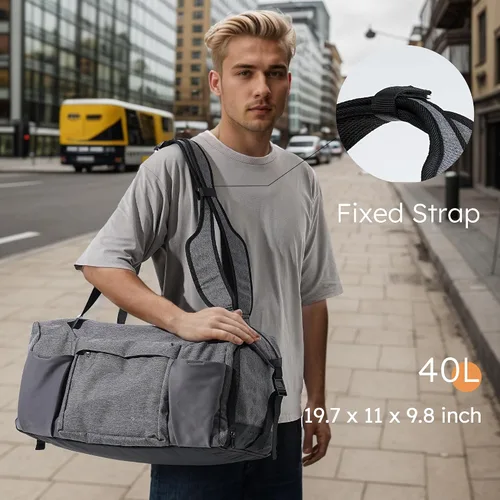 Vista 3 de Bolsa de gimnasio para hombre con compartimento para zapatos y bolsillo húmedo, bolsa de lona convertible y mochila de gimnasio, bolsas deportivas