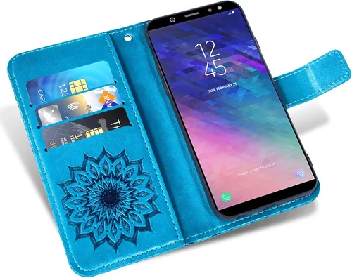 Vista 3 de Funda de teléfono para Samsung Galaxy A6 (2018) con protector de pantalla de vidrio templado y cubierta delgada de cuero, soporte para tarjetas