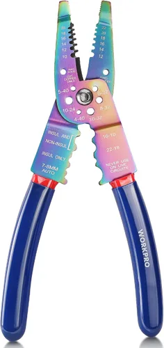 Vista 9 de WORKPRO Pelacables de 8"/herramienta de prensado de cables, herramientas para pelacables para 10-22 AWG, cortador de cables, crimpadora de cables