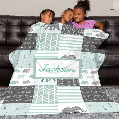 Vista 19 de Woodland - Manta de bebé personalizada para niños, manta de bebé personalizada con nombre Adventure Awaits Stuff recién nacido, regalo de guardería