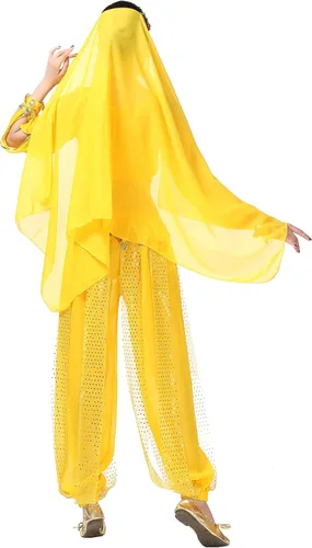 Vista 2 de Lauthen.S Conjunto de disfraz de Halloween para mujer con monedas, pantalones y velo facial