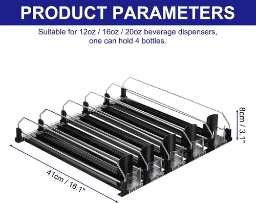 Vista 2 de uxcell Organizador de bebidas para refrigerador, organizador de latas de soda autoempujable, ancho ajustable, dispensador de bebidas, empujador