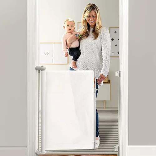 Vista 16 de Momcozy - Puerta retráctil para seguridad de bebés y niños, altura de 33 pulgadas, se extiende hasta 55 pulgadas de ancho, adecuada para escaleras