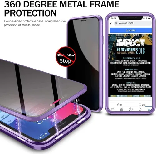 Vista 3 de Funda de Privacidad Magnética de Titanio para iPhone 14, Funda de Cuerpo Completo 360 con Absorción Magnética Anti-Espía y Vidrio Templado de Doble