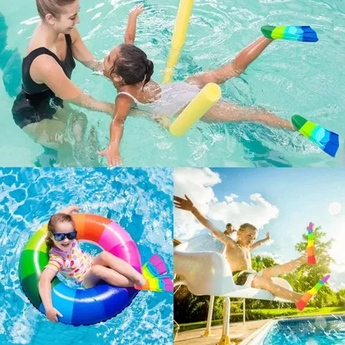 Vista 6 de Aletas de natación para niños, cómodas aletas de silicona para nadar y bucear, tamaño adecuado para principiantes, niños, niñas, niños y adultos