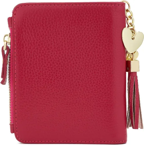 Vista 6 de Mini cartera plegable de cuero suave con protección RFID, para mujer, con funda para tarjeta, con ventana de identificación, monedero