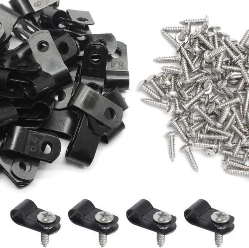 Vista 18 de 50 abrazaderas de clip tipo R de 1/2 pulgada, clips de montaje tipo P de nailon, abrazadera de alambre para gestión de cables, tornillos de acero