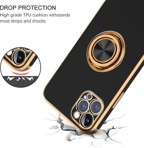 Vista 3 de BENTOBEN Funda para iPhone 12 Pro Max, iPhone 12 Pro Max con soporte de anillo de rotación atril flexible de TPU a prueba de golpes, protección